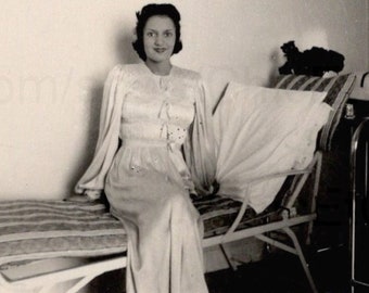 1940's French Photo - Woman Sat on a Metal Bed