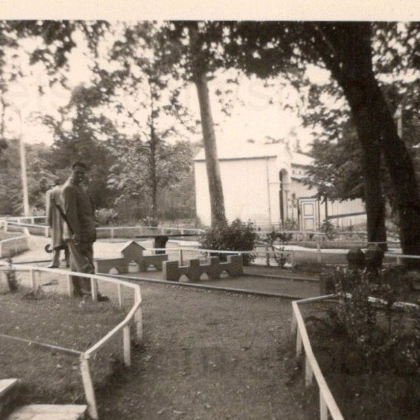 Vintage French Photo - Man on a Mini Golf Course
