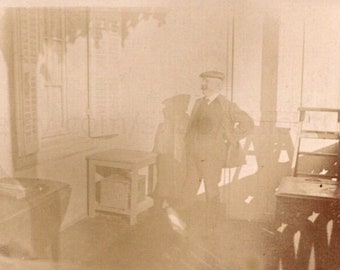 Old French Photograph - Old Man Stood On a Porch Laughing