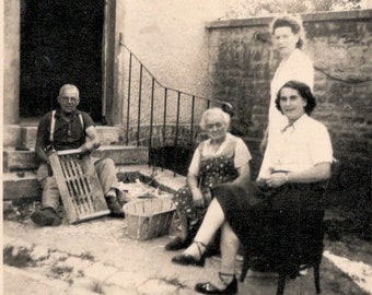 Vintage French Photo - Crate Making in the Backyard