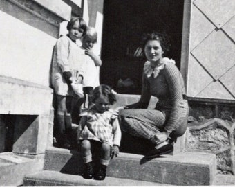 French 1930's Photograph - Woman with Children on the Doorstep