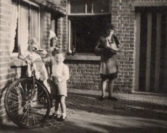 Vintage French Photograph - Woman with Children in a Yard