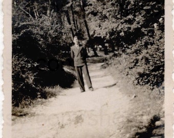 Vintage French Photo - Man Stood in a Country Lane