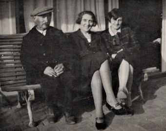 Vintage Photograph - Two Women and an Old Man on a Bench