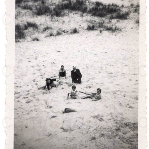 Vintage French Photo - Family on a Sandy Beach