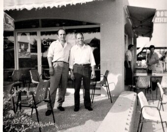 1970's Photo - Two Men Stood Outside a Café Bar in Montpellier