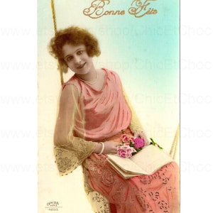 1920's Postcard - Woman on a Swing