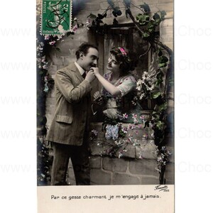 Old French Postcard - Man Kissing a Womans Hand