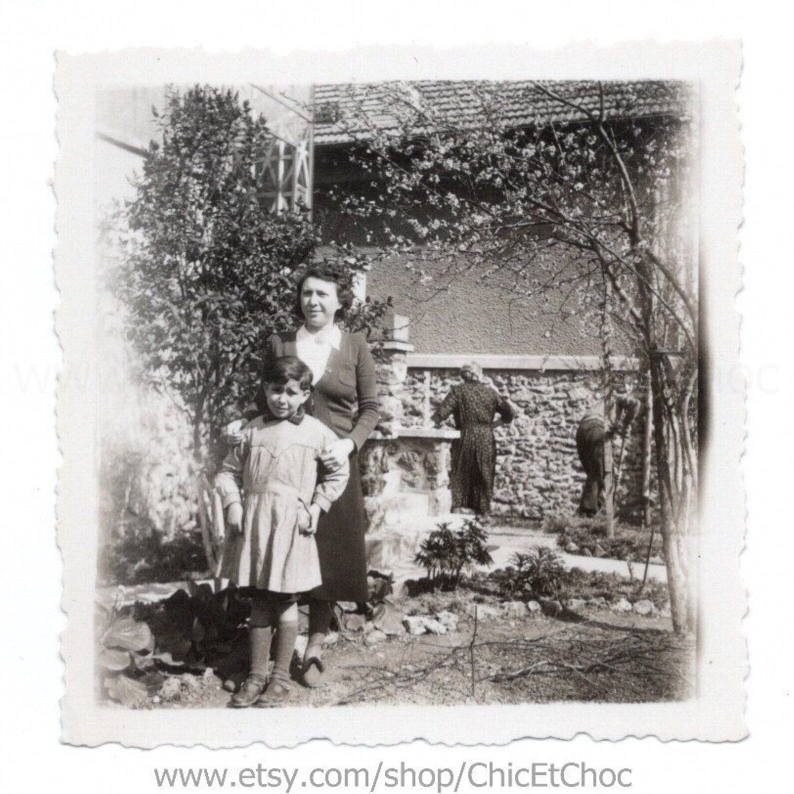 1940's French Photo Woman and a Boy in a Garden - Etsy