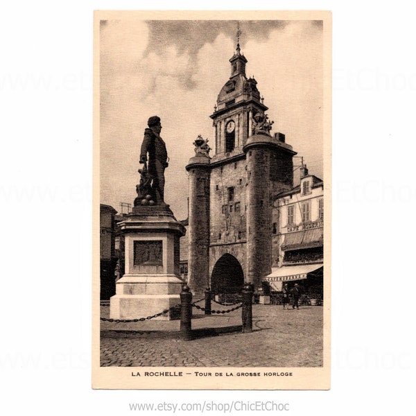 French Vintage Postcard -  The Clock Gate, La Rochelle, France.