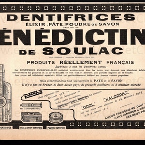 Französische antike Papieranzeige - Bénédictins de Soulac Zahnpasta (Zahnpasten)