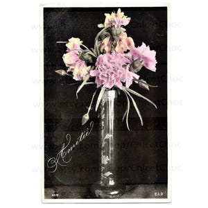 Antique Floral Postcard - Flowers in a Glass Vase