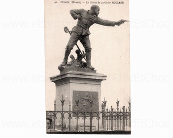 Unused French Postcard - Statue of Captain Ménard, Lunel, France