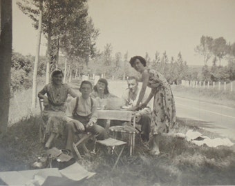 Vintage French Photograph - A Picnic by the Roadside