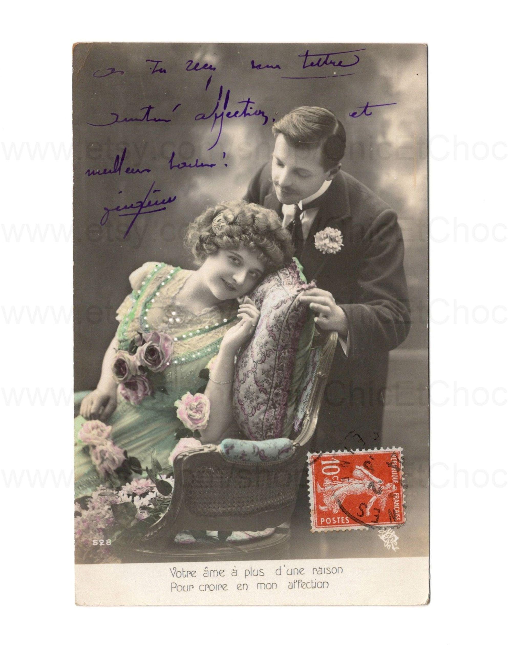Old French Postcard C 1913 Romantic Couple Etsy Old French Postcard C 1913 Romantic Couple Etsy