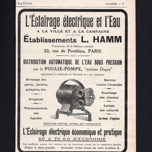 French Antique Paper Werbung - 'Poulie-Pompe' Elektrische Wasserpumpe