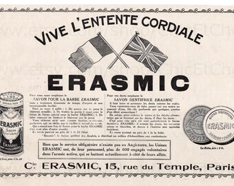 French Antique Paper Advert - Erasmic Male Grooming Products