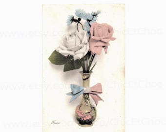 Postal patriótica francesa de la Primera Guerra Mundial - Jarrón de flores