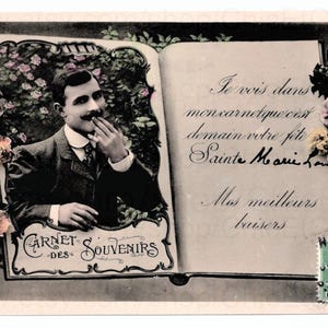 French Antique Postcard - Man Blowing a Kiss