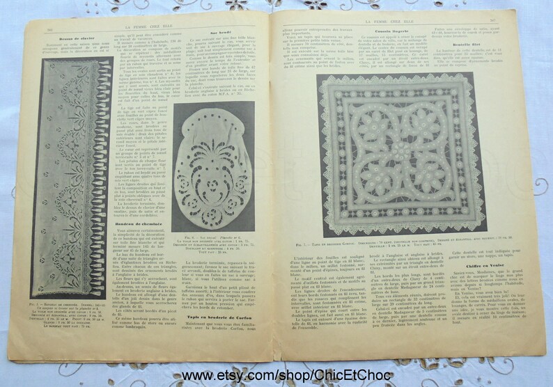 Antique French Fashion /& Needlecraft Magazine with Embroidery and Cutwork Patterns /'La Femme Chez Elle/'