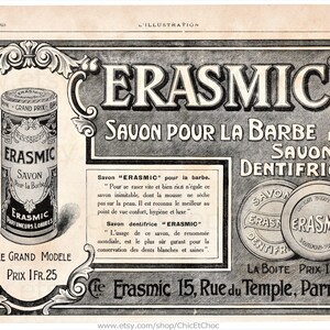 French Antique Paper Advert - Erasmic Male Grooming Products
