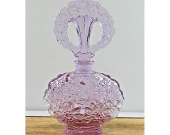 Fenton Art Glass Pink Trellis Perfume Bottle with Stopper Embossed Flowers