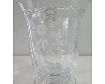 Jarrón de cristal tallado a mano con forma de barril de galletas de la colección Gorham Chantilly, de estilo vintage.