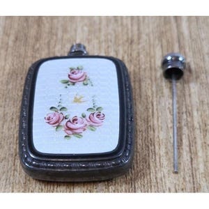 Antique Sterling Silver Guilloche Enamel Perfume Bottle With Roses And Gold Dove
