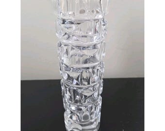 MCM French Cristal D'Arques Heavy Crystal Block Cut Vase 8.5" Tall 3" Wide