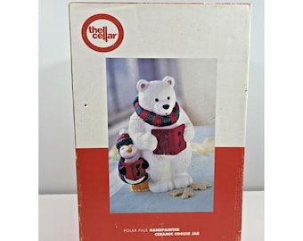 Vintage Rare  Hand Painted CELLAR Bear & Penguin Cookie Jar Original Box