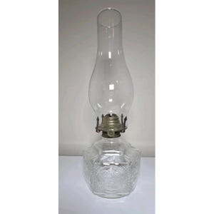 Vintage Lamplight Farms Horse & Buggy Oil Lamp Hexagon Glass Base With Chimney