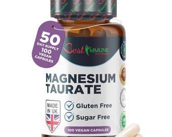 Magnesium Taurate 500mg: High Absorption, Energy Wellness - 100 Vegan Capsules