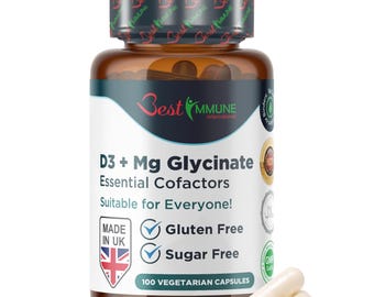 Magnesium Glycinate 400mg + D3 1000IU: Essential Cofactors, 100 Capsules