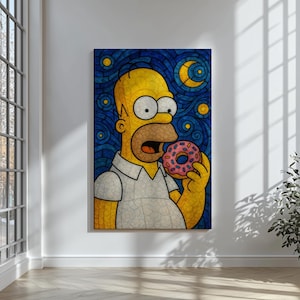 Homer Simpson in Starry Night – Van Gogh Inspired 4K Digital Art Print | Wall Art for Canvas or Poster
