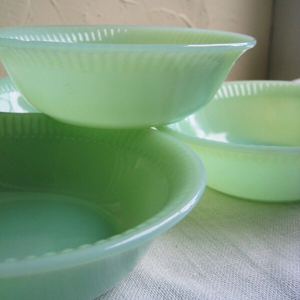 Vintage Jadite Berry Bowls Fire King Jane Ray Circa 1950's