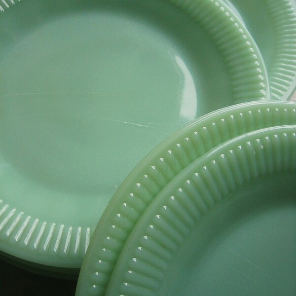 Jadite Fire King Salad Plates Set of 4 Jane Ray Circa 1950's