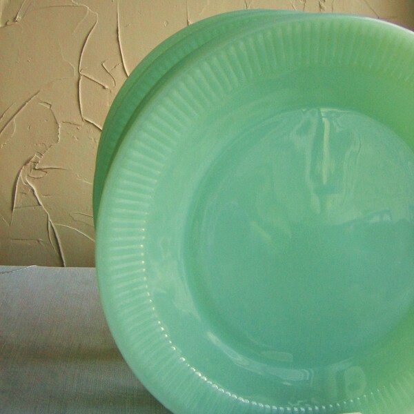 Jadite Dinner Plates Jane Ray Fire King Set of 4 Circa 1950's
