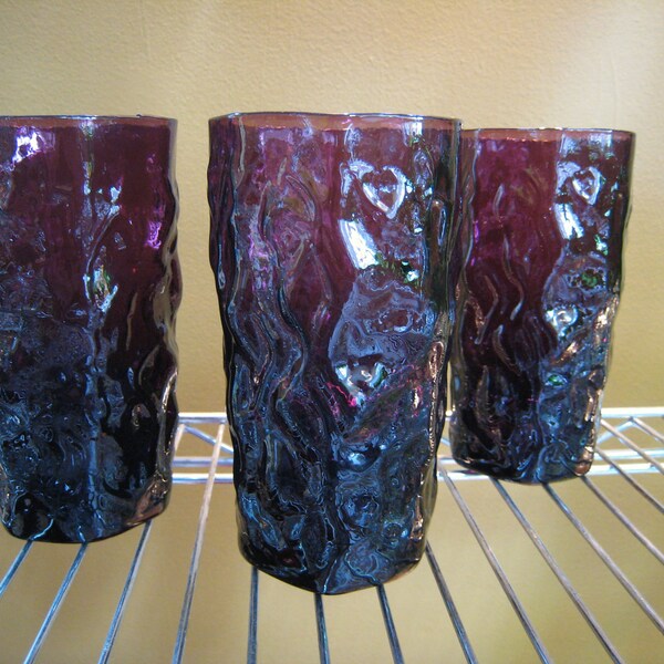 8 Large Vintage Tumblers Violet Crinkle Morgantown Drinking Glasses Circa 1960 Mid Century