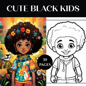 Cute Black Kids Coloring Pages, Printable Coloring Sheets, Children&#39;s Activity, DIY Art, Fun Kids Craft, Educational