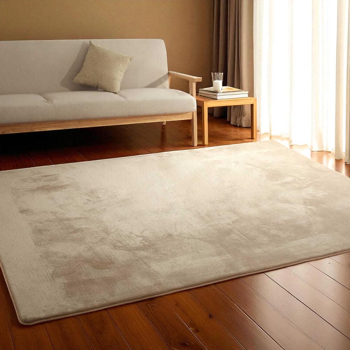 Minimalist Cream Plush Area Rug – Soft Modern Floor Carpet for Living Room, Bedroom or Office – Neutral Home Decor Accent