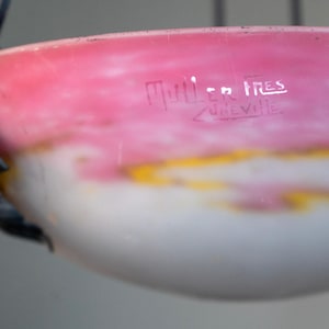 MULLER FRERES LUNEVILLE, Lustre Art Nouveau Rose à touches orange