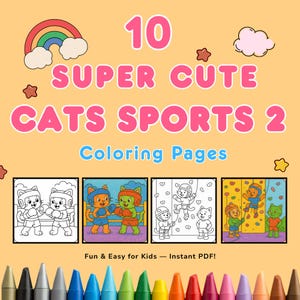 Cute Cat Coloring Pages Kawaii Kitten Printable Coloring Book for Kids & Adults | Digital Download
