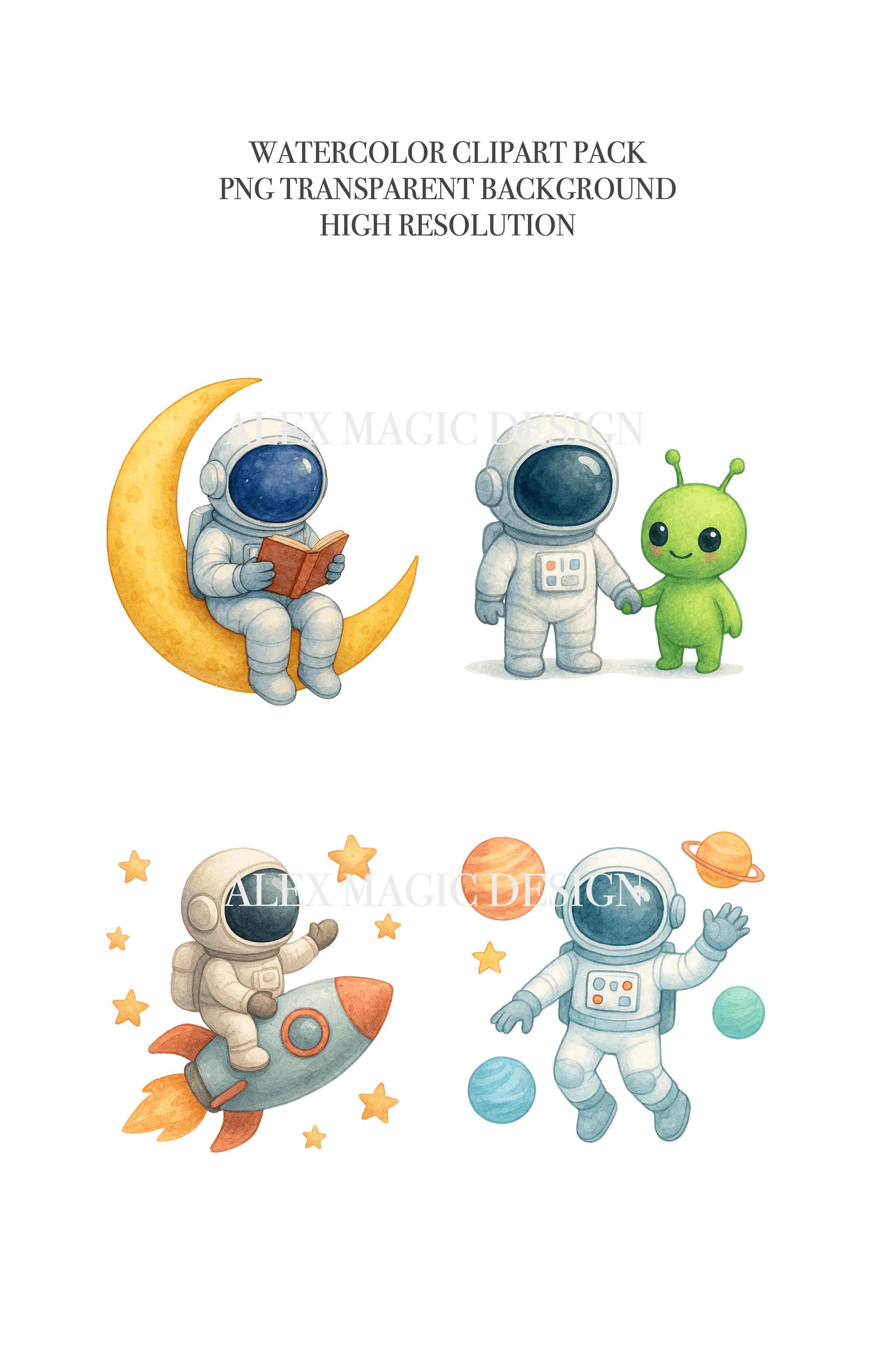 Astronaut Clipart Set, Cute Space PNG, Cosmic Galaxy Clip Art, Rocket ...