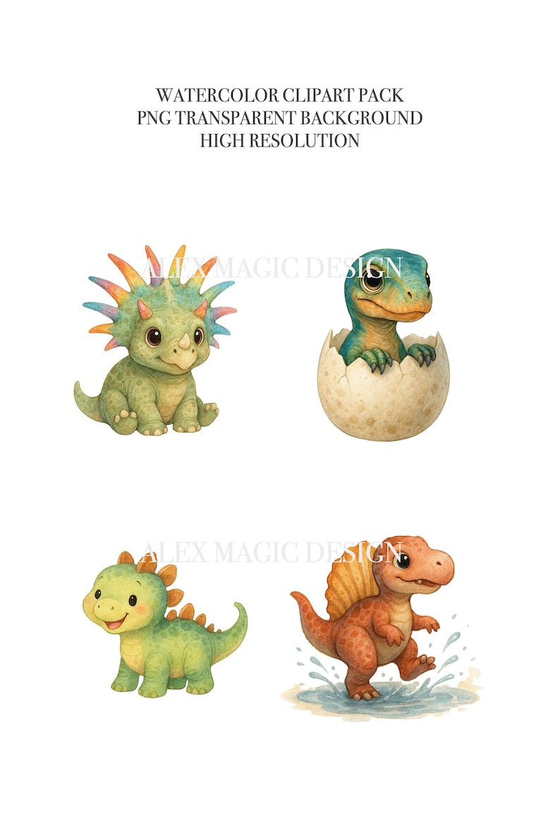 Baby Dinosaur Clipart Set, Cute Dino PNG Bundle, Fast Download ...