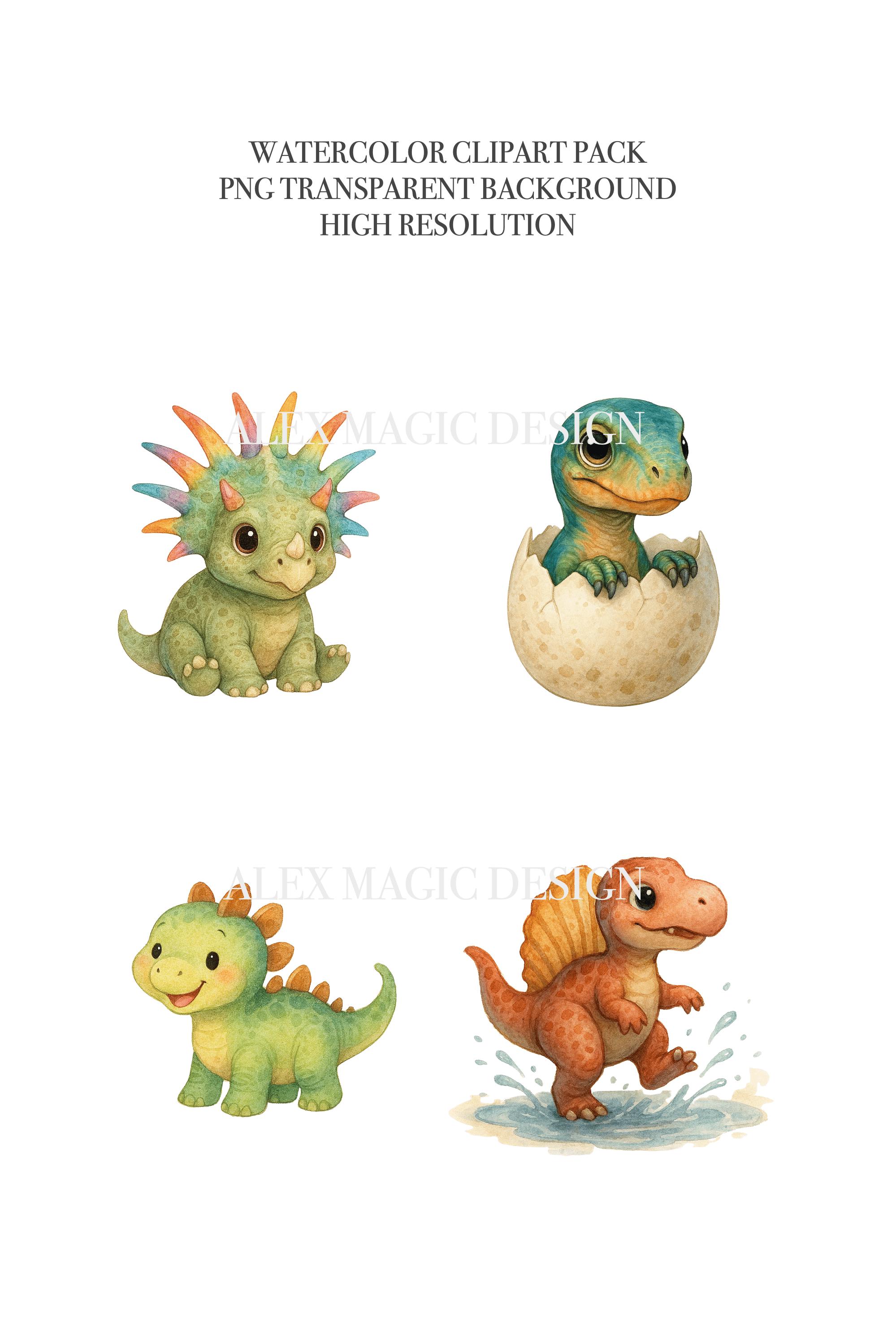 Baby Dinosaur Clipart Set, Cute Dino PNG Bundle, Fast Download ...