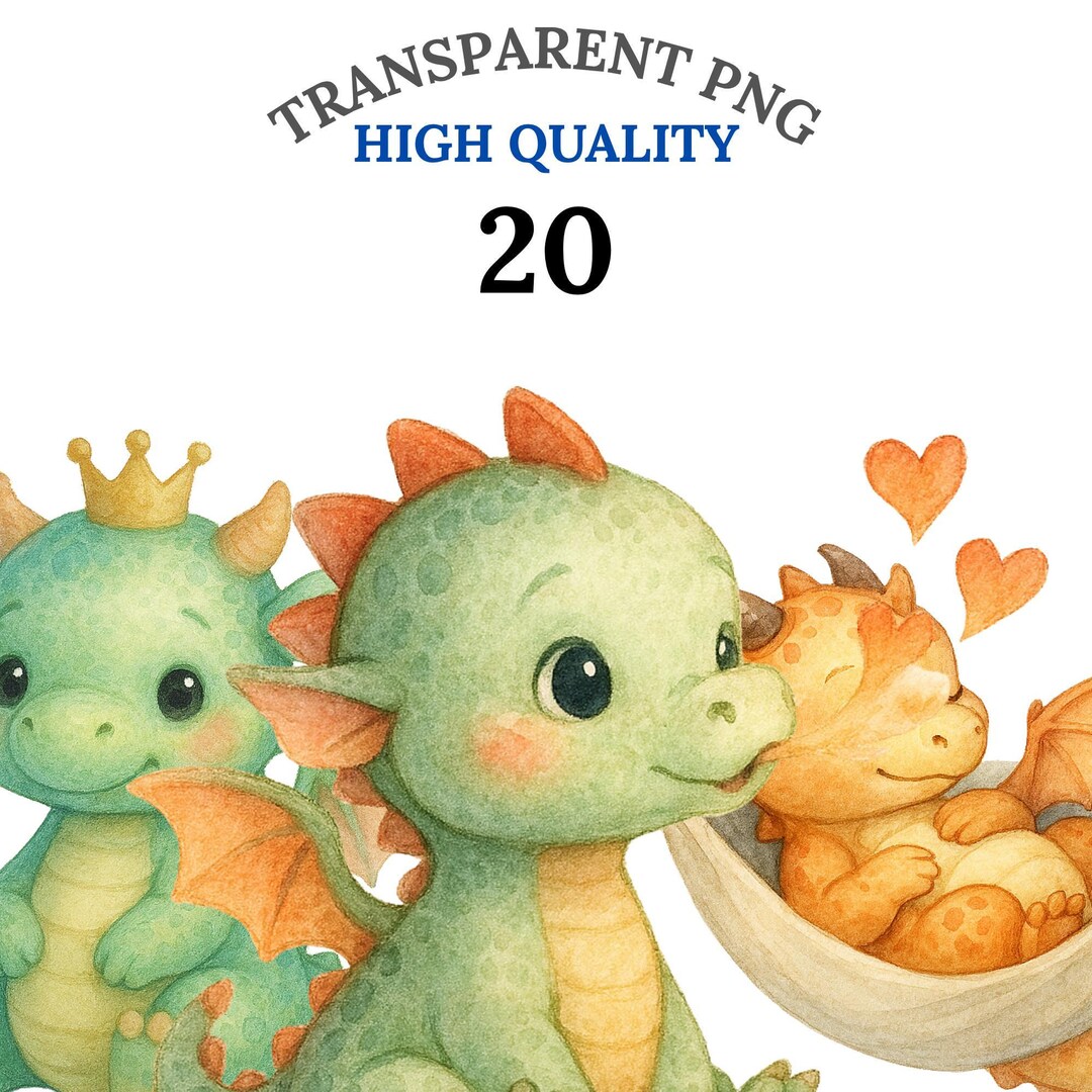 20 Baby Dragon Clipart PNG, Cute Fantasy Watercolor Dragon Art, Nursery ...