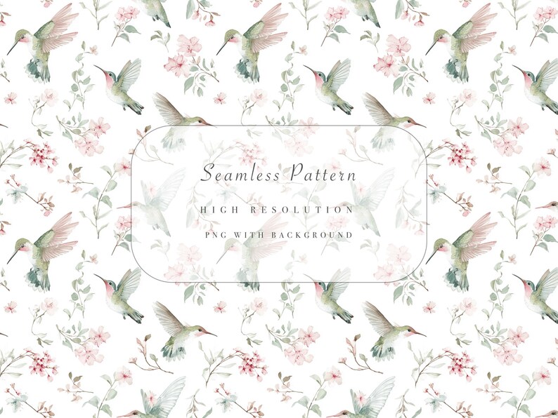 Hummingbirds Pattern, Watercolor Hummingbird, Spring Floral Seamless ...