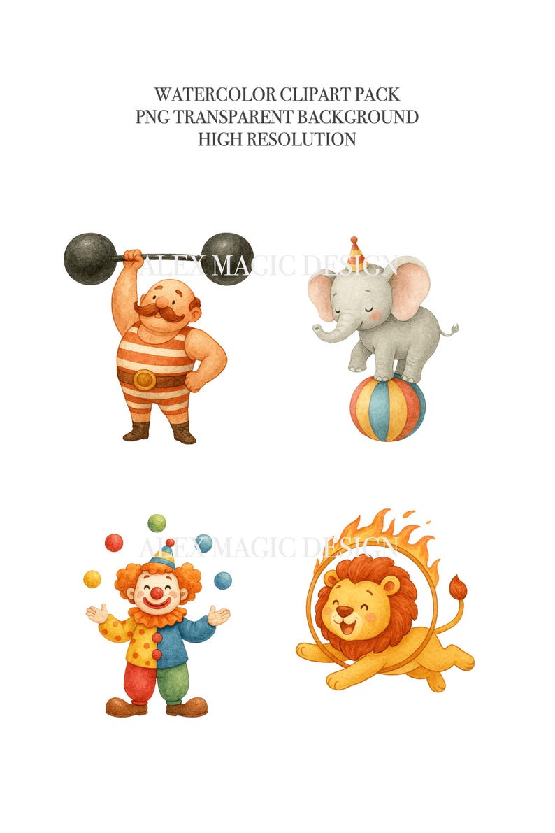 Circus Clipart Set, Cute Circus Animals PNG, Vintage Carnival Clipart ...