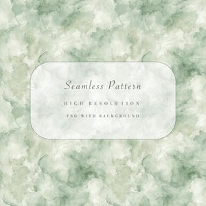 May include: Seamless pattern with a watercolor effect in shades of green and white. The design features a cloudy, abstract pattern. Text on the image reads "Seamless Pattern, High Resolution, PNG with Background."