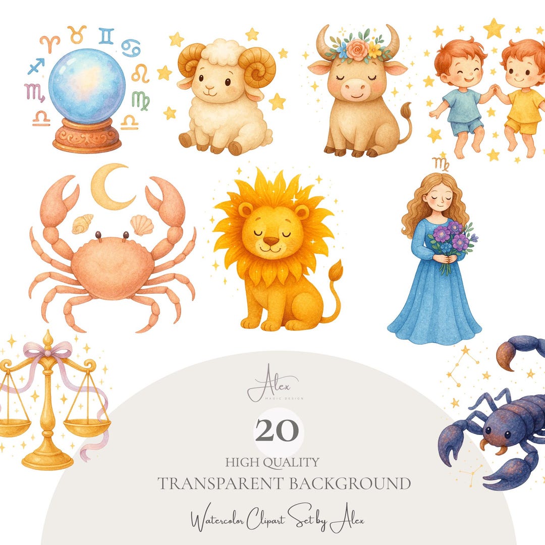 Astrology Clipart Set, Zodiac PNG Bundle, Horoscope Graphics, Celestial ...